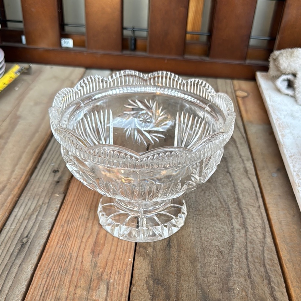 Vintage Lead Crystal Pedestal bowl with scalloped edges